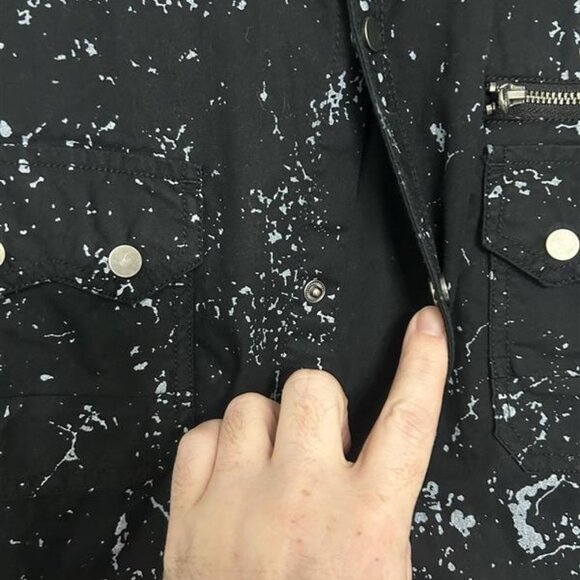 INC Snap Button Marble Short Sleeve Collared Shirt - Picture 3 of 4